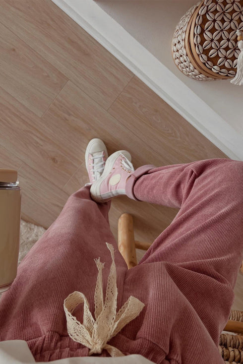 Leopard Tie Corduroy Hoodie High Waist Jogger Pant Set